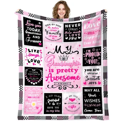 Pink Granddaughter Blanket with Heartfelt Sayings for Her