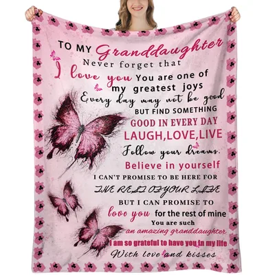 To My Granddaughter Butterfly Blanket featuring pink floral borders