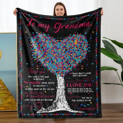 To My Grandma Tree Blanket features a vibrant heart-shaped