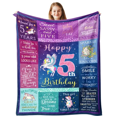 Happy 5th Birthday Unicorns Blanket
