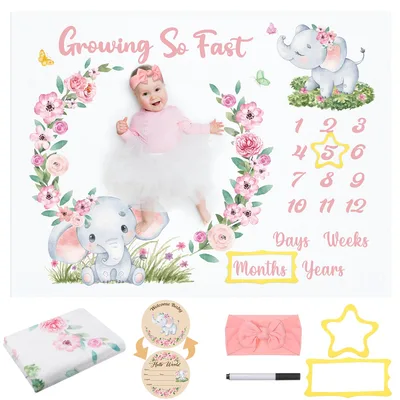 Growing So Fast Elephant Blanket for Baby Girl Milestones
