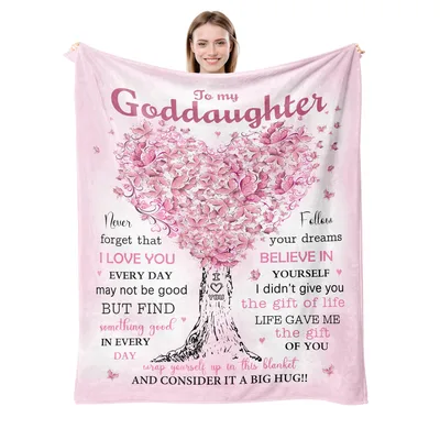 To My Goddaughter Heart Blanket: Tree Design with Love Quotes