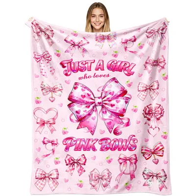 Just a Girl Who Loves Pink Blanket with Bow Design