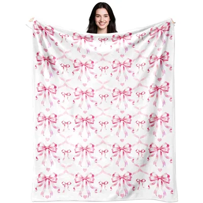 Pink Bows Pattern Blanket: Watercolor Ribbon Design for Girls
