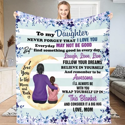 To My Daughter Moon and Back Blanket: Floral Mom Message Design