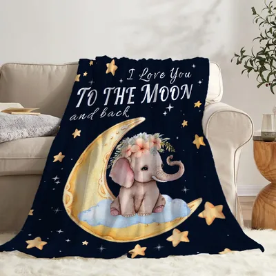 Elephant on Moon Blanket: I Love You to the Moon and Back Design