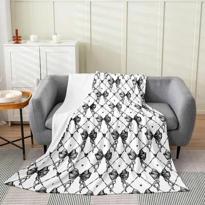 Black and White Bow Blanket with Sketch-Style Knots