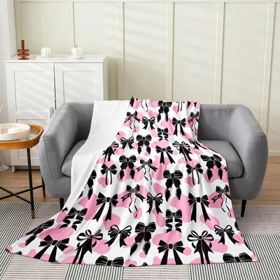 Pink Bowknot Cowhide Pattern Blanket: A Stylish Print for Soft Spaces