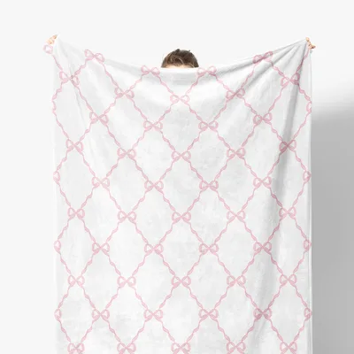 Coquette Pink Lattice Bow Blanket