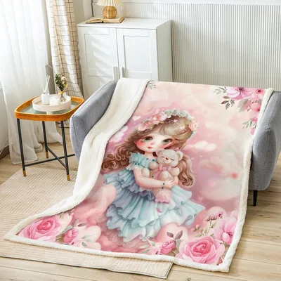 Little Girl with Teddy Blanket: A Dreamy Princess Design for Kids