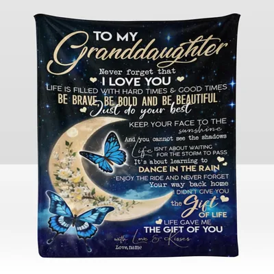 To My Granddaughter Be Brave Blanket: Moon and Butterfly Design