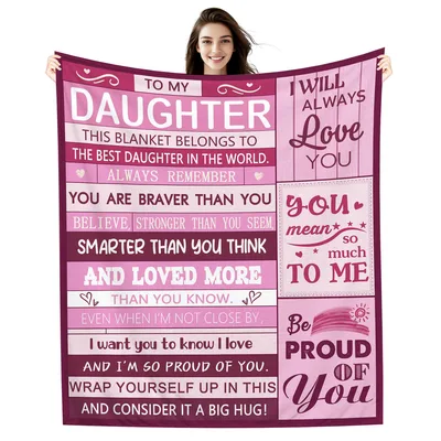 To My Daughter Love Blanket features a pink typographic