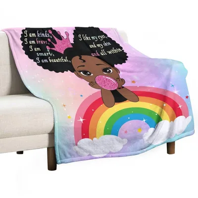 Girl with Rainbow Illustration Blanket featuring a girl