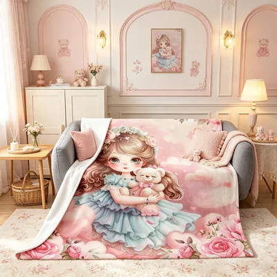 Princess Girl with Teddy Blanket: Dreamy Princess and Bear Design