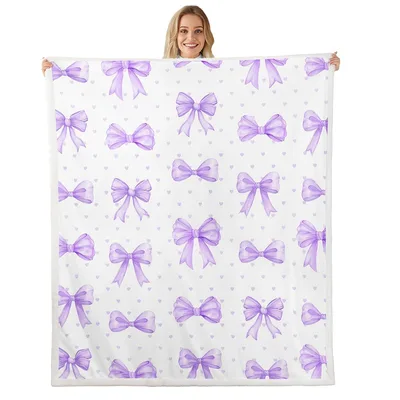 Lavender Bowknot Princess Pattern Blanket for Dreamy Bedroom Decor
