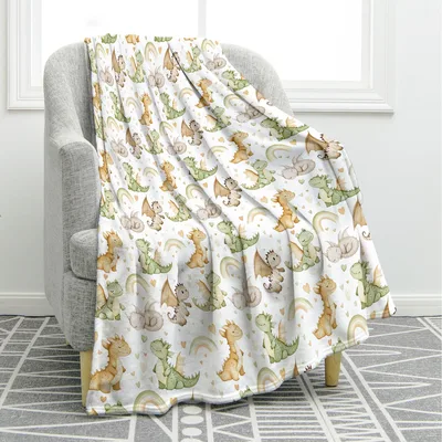 Dragon Nursery Blanket with Rainbows and Baby Dragons
