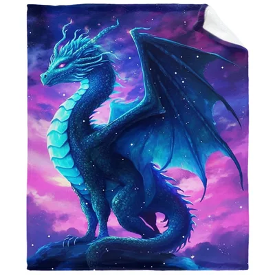 Fantasy Dragon Blanket: A Blue Dragon Under a Violet Sky