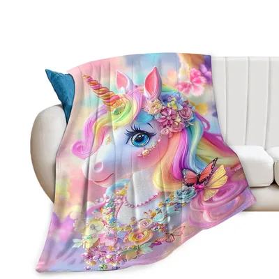 Unicorn Rainbow Flowers Blanket for Dreamy Days