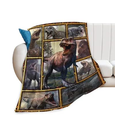 T-Rex Fan Blanket: Nine Dinosaur Scenes in One Throw