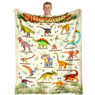 Dinosaur Species Blanket for Dino Fans and Kids Who Love Them