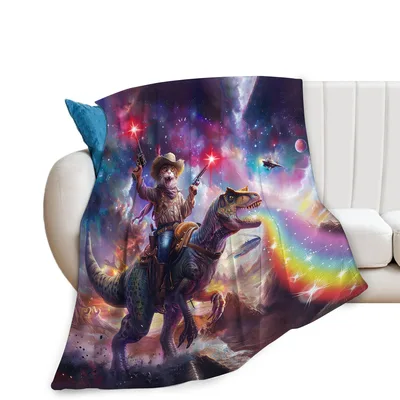 Vintage Dinosaur Blanket: Cat Cowboy in a Galaxy Adventure