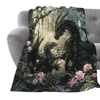 Dragon Mom Blanket: Black Dragons in a Flower Glade