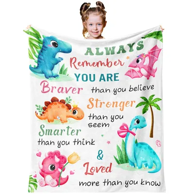 Encouraging Quote Blanket with Cheerful Dinosaurs for Kids