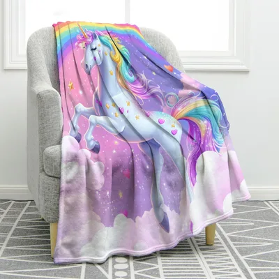 Rainbow Unicorn on Clouds Blanket for Dreamy Days