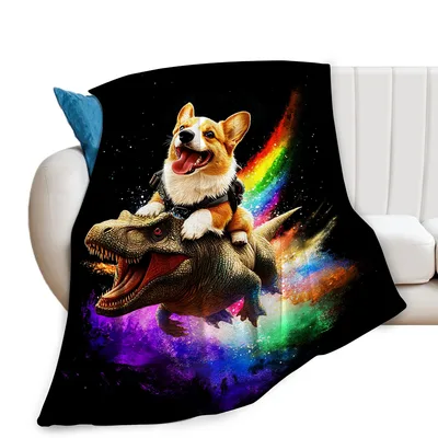 Corgi Riding Dinosaur Blanket: A Joyful Space Adventure