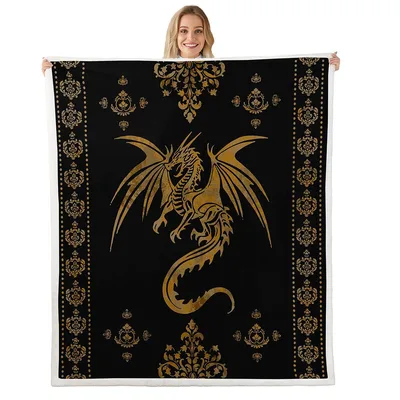 Golden Dragon Blanket for Dragon Lovers and Fantasy Fans