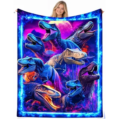 T-rex Dinosaur Blanket: Five Blue Giants Under a Violet Moon