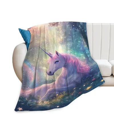 Unicorn Fantasy Forest Blanket featuring a pale mythical creature