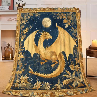 Dragon Moon Blanket: A Golden Dragon Under the Night Sky
