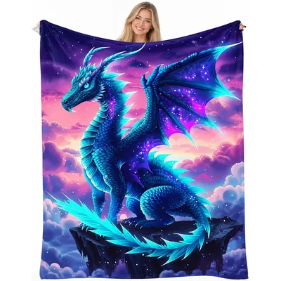 Blue Dragon on Cloud Blanket for Dragon Lovers