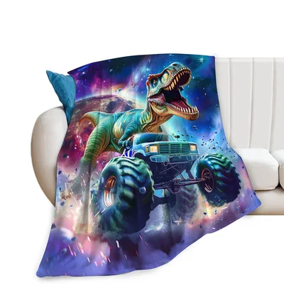 Galaxy Unicorn Blanket: Dinosaur Monster Truck Space Adventure