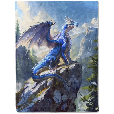 Dragon on Mountain Blanket: A Blue Dragon Above the Peaks
