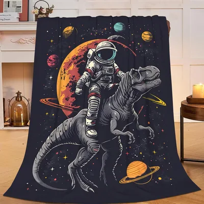 Space Dinosaur Blanket: An Astronaut Rides a T-Rex