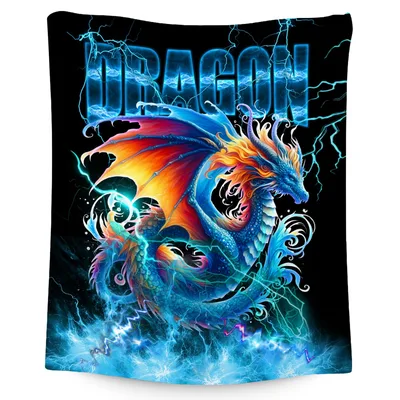 Blue Lightning Dragon Blanket: Fantasy Throw for Dragon Fans