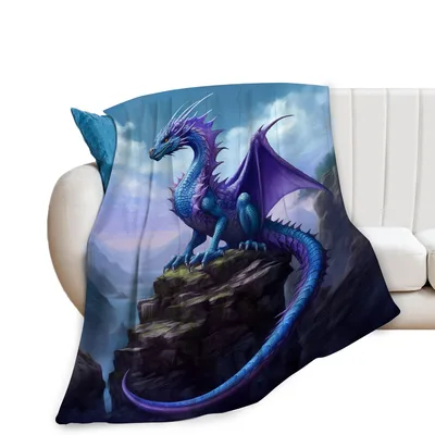 Fantasy Dragon Lover Blanket: A Blue Dragon on a Cliff