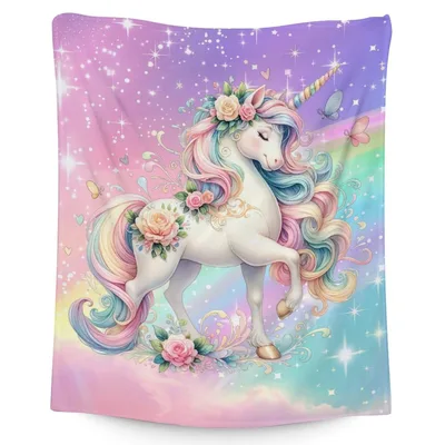 Unicorn with Roses Blanket for Dreamy Days and Cozy Nights
