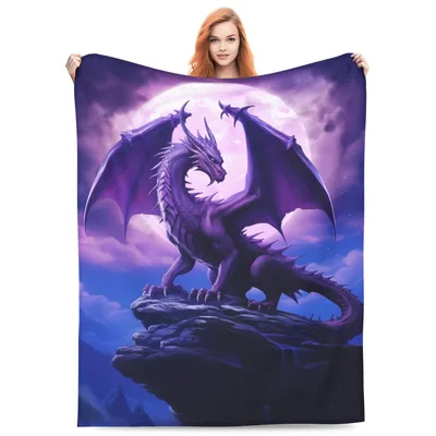 Purple Dragon Fantasy Moon Blanket for Dragon Lovers