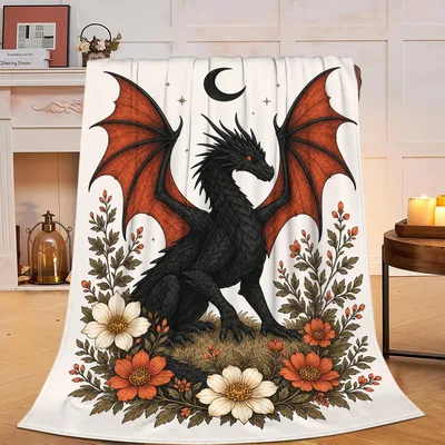 Black Dragon Blanket: Floral Dragon Throw for Cozy Nights