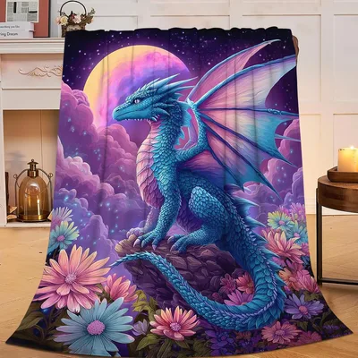 Fantasy Dragon Flowers Blanket for Dragon Lovers