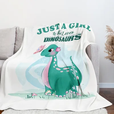 Cute Teal Dino Blanket for Dinosaur-Loving Girls
