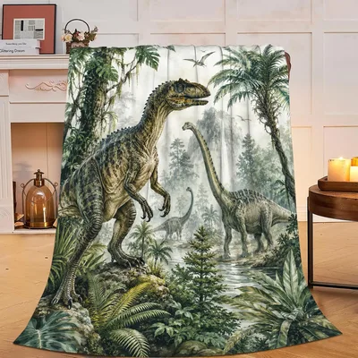 Dinosaur Fan Blanket: A Prehistoric Jungle Scene