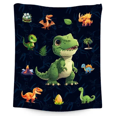 Cartoon Dinosaur Kids Blanket: Cute T-Rex and Friends Design