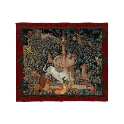 Unicorn Tapestry Blanket with Medieval Forest Scene
