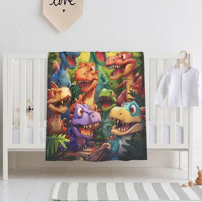 Cute Cartoon Dinosaur Friends Blanket for Kids
