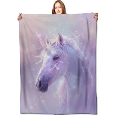 Purple Unicorn Blanket with Sparkling Mystical Glow