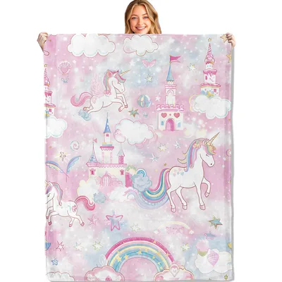 Unicorn Castle Blanket with Rainbows and Stars